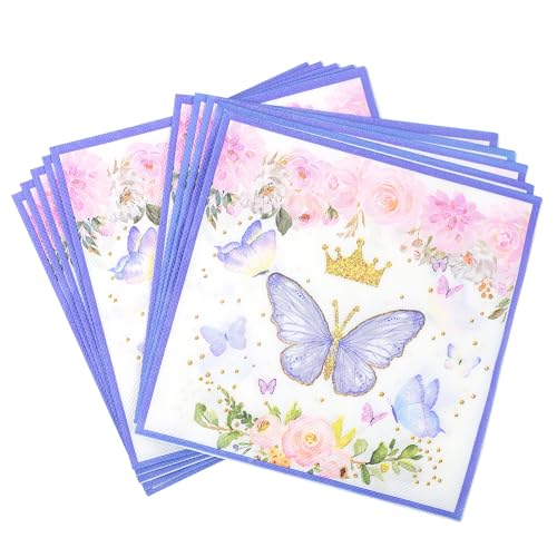 LARDUX 40 Stück Servietten Blumen - Servietten Schmetterling Bunt 33x33 cm Motiv Papierservietten für Mädchen Kindergeburtstage Geburtstag Kinderpartys Baby-Taufe Feiern Deko von LARDUX