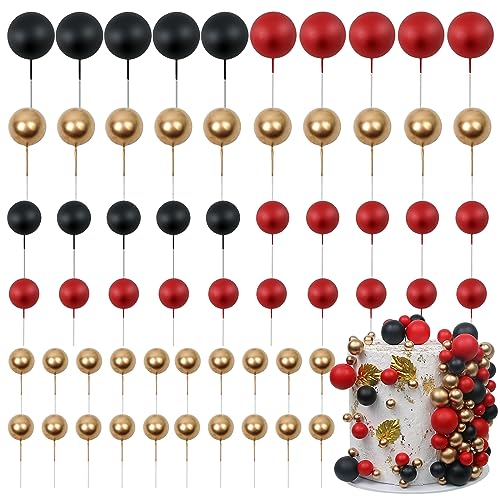 LARDUX 60 PCS Tortendeko Kugel - Backen Kuchen Dekorationen DIY Mini Ballon Cupcake Einsatz für Weihnachten Geburtstag Party Baby Dusche Hochzeit - Rot Schwarz Gold von LARDUX