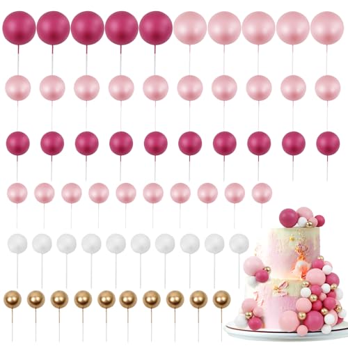 LARDUX 60 PCS Tortendeko Kugel - Boho Backen Kuchen Dekorationen DIY Mini Ballon Cupcake Einsatz für Einhorn Macaron Geburtstag Party Baby Dusche Weihnachten - Rose Pink von LARDUX