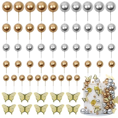 LARDUX 60 PCS Tortendeko Kugel - Schmetterling Kuchen Dekorationen DIY Disco Mini Ballon Cupcake Einsatz für Geburtstag Party Baby Dusche Hochzeit - Gold Silber von LARDUX