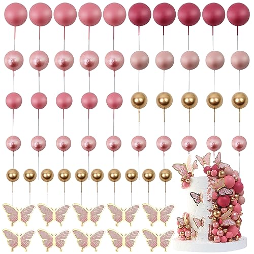 LARDUX 60 PCS Tortendeko Kugel - Schmetterling Kuchen Dekorationen DIY Mini Ballon Cupcake Einsatz für Geburtstag Party Baby Dusche Hochzeit Mädchen - Rosa,Pink von LARDUX