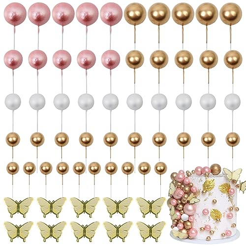 LARDUX 60 PCS Tortendeko Kugel - Schmetterling Kuchen Dekorationen DIY Mini Ballon Cupcake Einsatz für Geburtstag Party Baby Dusche Hochzeit - Roségold von LARDUX