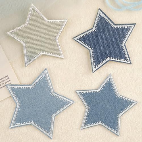 LARENNT Set mit 4 Flicken zum Aufbügeln Star - Denim Blau Stern Bügelflicken Kinder - Deko-Flicken zum Aufbügeln Kinder Patches zum Aufbügeln Für Jeans, Kleidung, Jacken, T-Shirts, Hüte, Rucksäcke von LARENNT