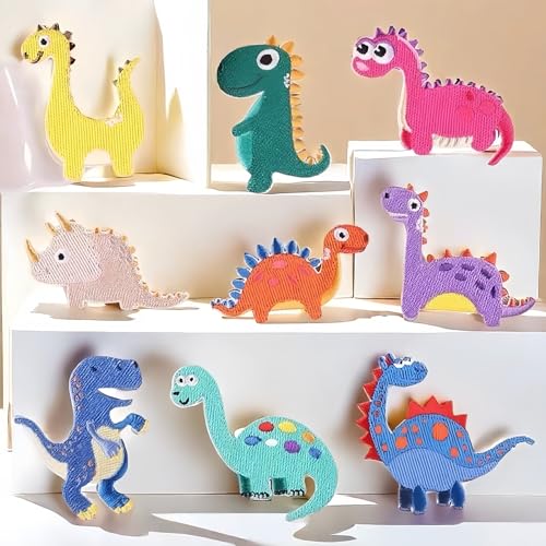 LARENNT Set Mit 9 Flicken Zum Aufbügeln Dino - DIY Flicken Zum Aufbügeln Kinder - Dinosaurier Bügelflicken Kinder Für Kleidung, Jacken, T-Shirt, Jeans, Hüte und Rucksäcke (Verschiedene Größen) von LARENNT