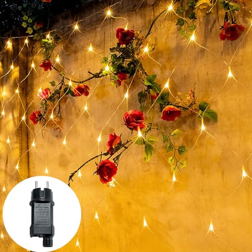 LARS360 LED Lichternetz 3x2m 250LEDs Außen und Innen Lichterkettenvorhang mit 8 Leuchtmodi Warmweiß Lichterkettennetz IP44 Wasserfest mit Stecker für Weihnachten Halloween Hochzeit Party von LARS360