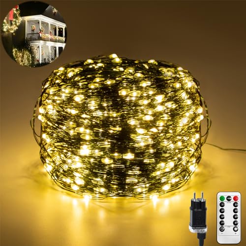 LARS360 Lichterkette aus Kupferdraht, Drahtlichterkette 100M 1000 LEDs mit Fernbedienung Timer, Lichterkette Innen Lichterkette Außen, 8 Modi IP44 Wasserdicht für Weihnachtsdeko Innen, Warmweiß von LARS360