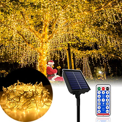 LARS360 Solar Lichterkette Außen Warmweiß 10M 400 LED Weihnachtsbeleuchtung Außen Eisregen Lichterkette, 8 Modi, Timer, Fernbedienung, IP44 für Weihnachten Garten Balkon Hochzeit Party von LARS360