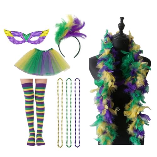 1 Set Damen-Haarreifen mit Halbmaske, Halskette, Schal, Beinwärmer, Karneval, Cosplay, Abschlussball, Party, Rock für Damen, Karnevalskostüme, Karnevalskostüm, Maske, Karnevalskostüm, Outfit für Damen von LARUISEE