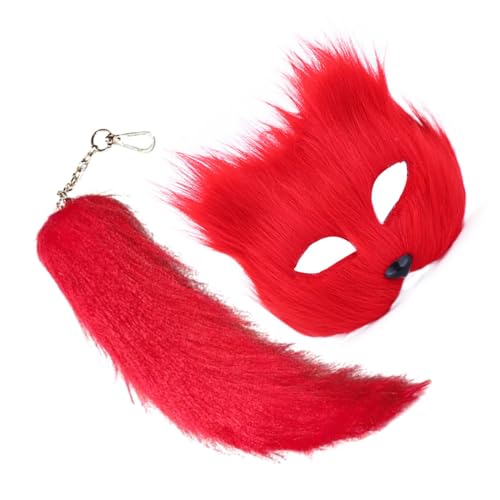 LARUISEE Therian Maske und Schwanz für Frauen und Mädchen, flauschige Katzen, Füchse, Wolf, Maske, Schwanz, Schlüsselanhänger, Cosplay, Halloween-Kostüm, Katzen, Maskenschwanz von LARUISEE