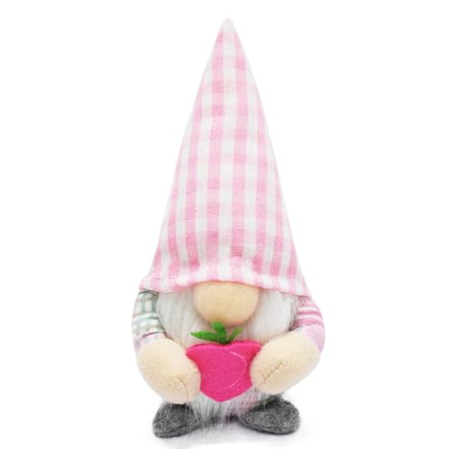 LARUISEE Zarte Rudolphs Pfirsich/Karo gemusterte Plüsch-Dekorationen, gesichtsloser Zwerg, Ornament, handgefertigtes Geschenk für Kinder, schönes Geschenk für Kinder, Familiendekorationen von LARUISEE