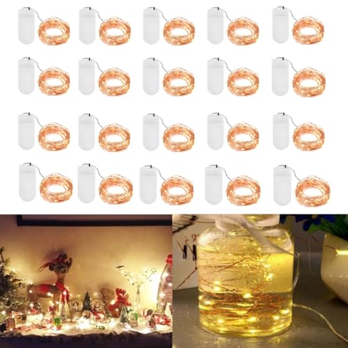 Mini LED Lichterkette mit Batterie, 20 Stück 2m 20 LED Draht Lichterkette, Micro Lichterkette Innen, DIY Lichterkette Klein Wasserdicht für Party Basteln Hochzeitsdekoration von LASIEYO