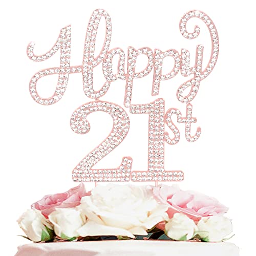 LASKYER Party-Dekoration zum 21. Geburtstag, Happy 21st Rose Gold Strass Kuchen Topper Mittelstücke – Cheers to 21 Years Old Bday Anniversary Party. von LASKYER