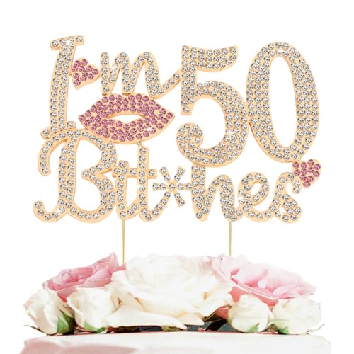 LASKYER Tortenaufsatz mit Aufschrift "I'm 50th Birthday", goldfarben und rosa, mit Strasssteinen, Aufschrift "Happy 50th Birthday Cheers to Fifty Years Old", Partydekoration, glitzernd, für von LASKYER