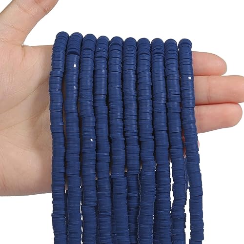 3600 Stück marineblaue Tonperlen mit 1 elastischen Schnur zur Herstellung von Armbändern, 10 Stränge, flache, runde Polymer-Ton-Perlen, Abstandshalter, Heishi-Perlen für Schmuckherstellung von LASOFAMERE