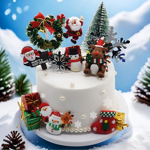 28 Stück Weihnachten Kuchen Dekoration Schneemann Kuchen Dekoration Weihnachtsbaum Kuchen Dekoration Weihnachten Kuchen Topper Merry Christmas Cake Dekorationen Weihnachten Cupcake Topper von LAST HOE DOWN