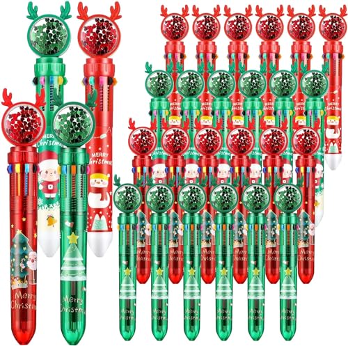 LANTERN 24 Stück Weihnachts Kugelschreiber, 10-in-1 Mehrfarbiger Einziehbarer Shuttle Stift 16CM Weihnachtsbaum Schneemann Weihnachtsmann Tintenroller für Strumpffüller Gastgeschenke (4 Stile) von LATERN