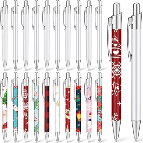 LATERN 20 Stück Sublimations Kugelschreiber, 14CM Leerer Wärmeübertragungsstift Druckkugelschreiber Aluminium-Clip-Stift mit 20 Stück Schrumpffolien für Büro Schule Schreibwaren Weihnachts Zubehör von LATERN