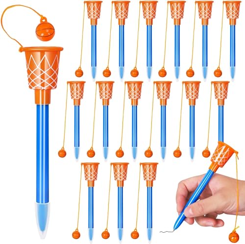 LATERN 24 Stück Basketball Kugelschreiber mit Reifen, 14CM Blauer Tinte Basketball Stifte 0,7mm Feiner Spitze Stifte Weichem Griff Schreibstifte für Studierende Kinder Schule Büro Basketball Party von LATERN