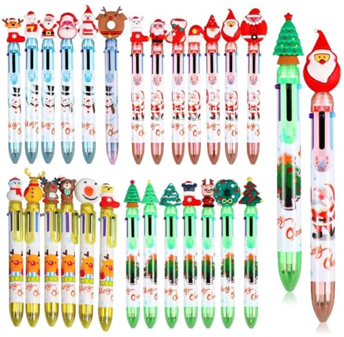 LATERN 27 Stück Weihnachts Kugelschreiber, 6-in-1 Mehrfarbiger Einziehbarer Shuttle Stift 16CM Weihnachtsbaum Schneemann Rentier Weihnachtsmann Tintenroller für Strumpffüller Gastgeschenke (27 Stile) von LATERN