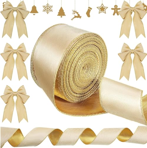 LATERN 28M Weihnachts Samtband, 6,3cm Breite Draht Samtband Wasserdichtes Einwickeln Samtband mit Goldrand für Weihnachten Geschenk Verpackung Weihnachtsbaum DIY Kranz Bogen Dekoration (Gold) von LATERN