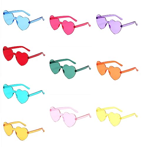 LATRAT 10 Stück Herz Party Brillen, Herz Sonnenbrille Partybrille Set, Retro Randlose Herzbrillen, Bunte Herzform Sonnenbrille für Geburtstagsfeier, Fasching, Karneval, für Kinder und Erwachsene von LATRAT