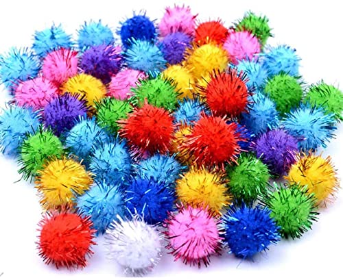 LATRAT 500pcs Pom Pom Pailletten Bälle DIY Puppe Handwerk Pom Pom, Pailletten Shiny Lametta Pompom Spielzeug mit Metallic Cord für Schmuckherstellung Handwerk von LATRAT