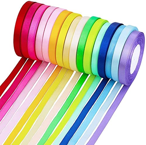 LATRAT Satinband 16 Farben 22m X 10mm, Stoff Satinband Basteln Geschenk Verpacken, Schleifenband bastelband Ringelband für Geschenkverpackung Hochzeit und Party, Zufällige Farbe von LATRAT