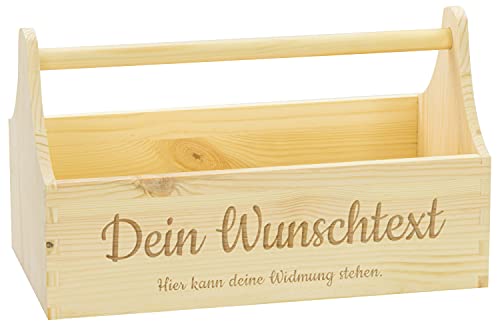 LAUBLUST Geschenkkorb aus Holz leer Personalisiert - Präsentkorb mit Wunsch-Gravur zum Befüllen als Geschenk Korb für Weihnachten Silvester - 34x18x20 cm | Werkzeugkiste Natur, FSC® | Männerhandtasche von LAUBLUST