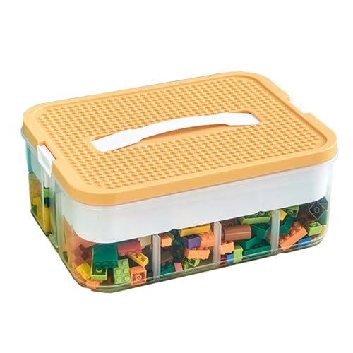 Aufbewahrungsboxen für Lego Bausteine Box mit Deckel Stapelbare Steine Sortierboxen Spielzeug Kleinteile Kiste Bausteine Box Behälter Transparent Organizer für Kinder Spielzeugkiste (Gelb, 1 Schicht) von LAUFUY