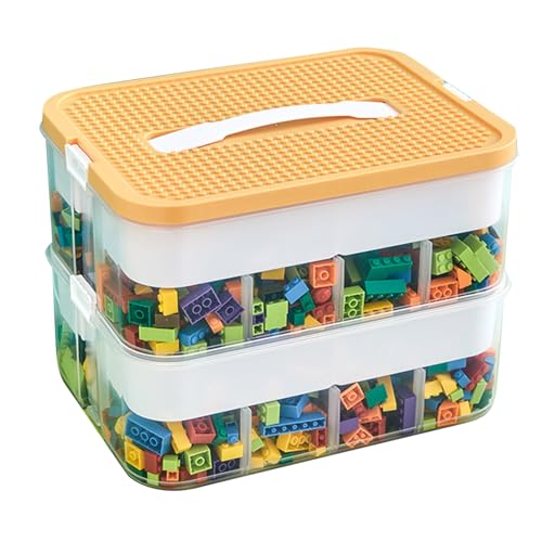 Aufbewahrungsboxen für Lego Bausteine Box mit Deckel Stapelbare Steine Sortierboxen Spielzeug Kleinteile Kiste Bausteine Box Behälter Transparent Organizer für Kinder Spielzeugkiste (Gelb, 2 Schicht) von LAUFUY