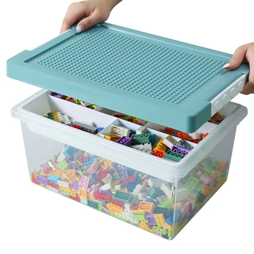 LAUFUY Aufbewahrungsboxen für Lego Bausteine Box mit Deckel, Stapelbare Steine Sortierboxen, Spielzeug Kleinteile Kiste Bausteine Box Behälter, Transparent Organizer für Kinder Spielzeugkiste (Grün) von LAUFUY