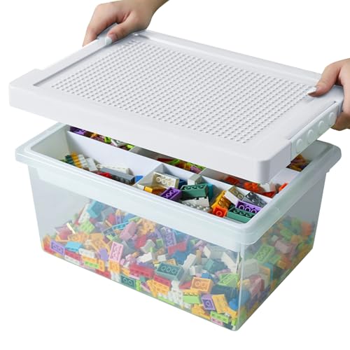 LAUFUY Aufbewahrungsboxen für Lego Bausteine Box mit Deckel, Stapelbare Steine Sortierboxen, Spielzeug Kleinteile Kiste Bausteine Box Behälter, Transparent Organizer für Kinder Spielzeugkiste (Weiß) von LAUFUY