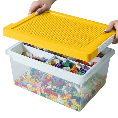 LAUFUY Aufbewahrungsboxen für Lego Bausteine Box mit Deckel, Stapelbare Steine Sortierboxen, Spielzeug Kleinteile Kiste Bausteine Box Behälter, Transparent Organizer für Kinder Spielzeugkiste (Gelb) von LAUFUY