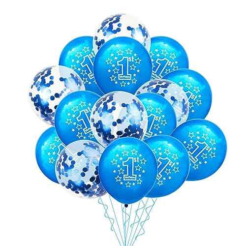 1 Jahr Junge Geburtstag erste Geburtstag Babyparty Junge Dekorationen Blau Latex Ballons Konfetti Set Geburtstag Party Dekorationen Kinder Geburtstag Dekoration für Mädchen (15 Stück Luftballons C) von LAUOFSHA