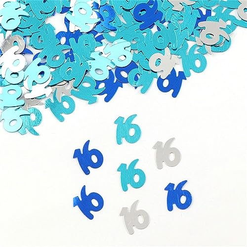 15 g Digitale Figuren 16 18 30 40 50 60 Konfetti Happy Birthday Party Zahlen Tischstreuung Dekorationen Streuen Metallic Geburtstagsdekoration für Mädchen (16 blau) von LAUOFSHA