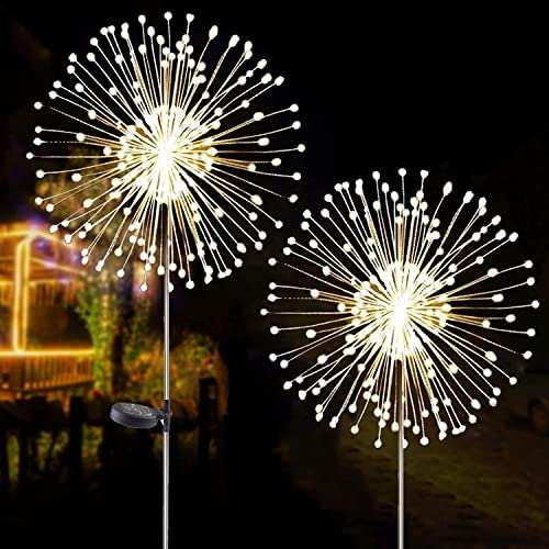 2 PCS Solar Feuerwerk Licht, Outdoor Solar Garten Dekorative Lichter 120 LED Angetrieben 40 Kupferdrähte Schnur DIY Landschaftslicht für Gehweg Wege Hinterhof Weihnachtsdekoration Partys (Warmweiß) von LAVAED