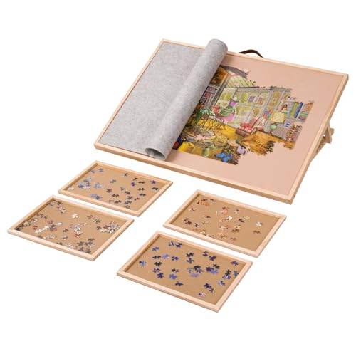 Lavievert Verstellbares Puzzlebrett mit 4 Sortierschalen & Abdeckung, 6 Neigungswinkel Puzzle Staffelei mit PU-Griff für Erwachsene, Tragbarer Holz-Puzzletisch mit rutschfester Oberfläche für bis zu von LAVIEVERT