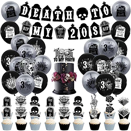 Death to My 20s Dekoration, Schwarz 30 Geburtstag Dekoration, Beerdigung für meine Jugend Party Supplies mit Rip to My 20s Banner, 30. Ballon, Cake Topper, Funny Thirty Birthday Supplies von LAWENDA