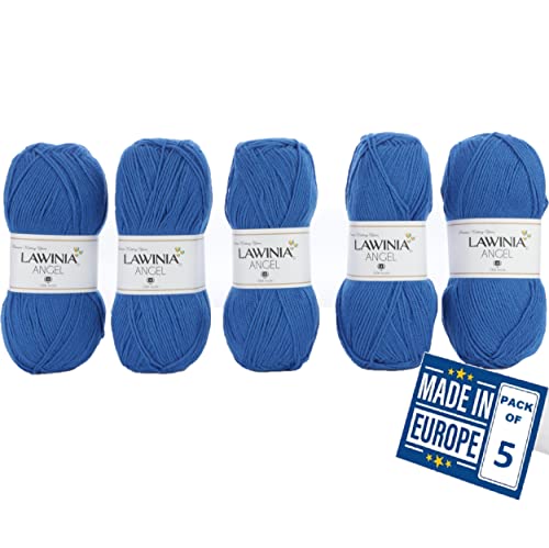 LAWINIA - ANGEL Premium Ultraweiche DK Wolle Blau, Häkelgarn 100g x 5 Jeder 280m, 100% Acryl, ÖKO-TEX Zertifiziert, hypoallergen und vegan, Acryl Wolle zum Stricken und Häkeln, Garn, DK Strickgarn von LAWINIA