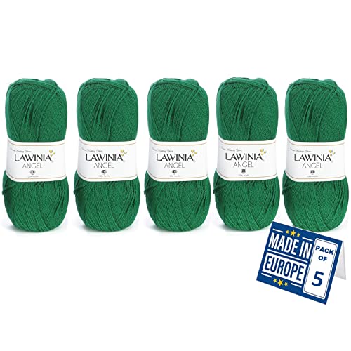 LAWINIA - ANGEL Premium Ultraweiche DK Wolle Emerald Grün, Häkelgarn 100g x 5 Jeder 280m, 100% Acryl, ÖKO-TEX Zertifiziert, hypoallergen, Vegan, Acryl Wolle zum Stricken und Häkeln, Garn DK Strickgarn von LAWINIA