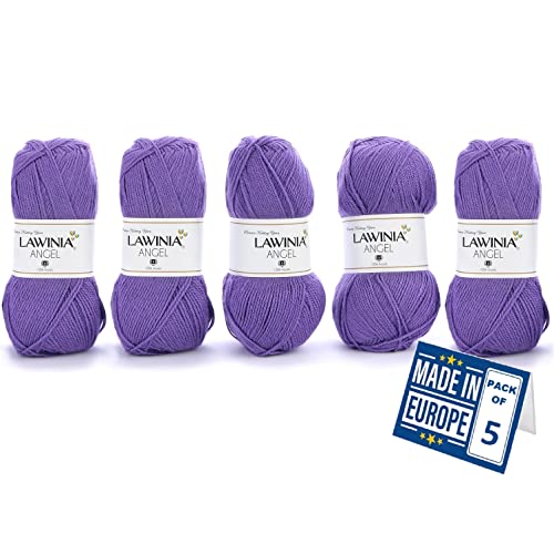 LAWINIA - ANGEL Premium Ultraweiche DK Wolle Hellviolett, Häkelgarn 100g x 5 Jeder 280m, 100% Acryl, ÖKO-TEX Zertifiziert Hypoallergen, Vegan, Acryl Wolle zum Stricken und Häkeln, Garn, DK Strickgarn von LAWINIA