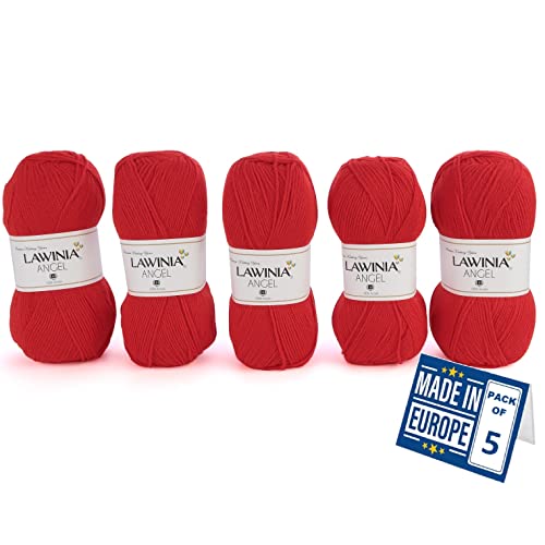 LAWINIA - ANGEL Premium Ultraweiche DK Wolle Rot, Häkelgarn 100g x 5 Jeder 280m, 100% Acryl, ÖKO-TEX Zertifiziert, hypoallergen und vegan, Acryl Wolle zum Stricken und Häkeln, Garn, DK Strickgarn von LAWINIA