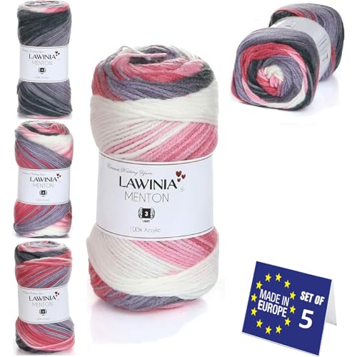 LAWINIA MENTON Premium Regenbogen Garn, Regenbogen Wolle zum Stricken 5 Stück je 100g - 210m 100% Acryl Strickgarn, Paintbox Garn Pastell Wolle, Mehrfarbig Wolle, Farbverlaufsgarn, Ombre Garn von LAWINIA