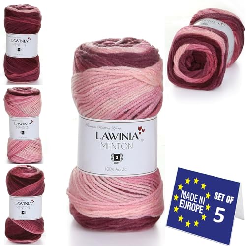 LAWINIA MENTON Premium Regenbogen Garn, Regenbogen Wolle zum Stricken 5 Stück je 100g - 210m 100% Acryl Strickgarn, Paintbox Garn Pastell Wolle, Mehrfarbig Wolle, Farbverlaufsgarn, Ombre Garn von LAWINIA