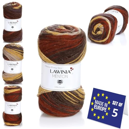 LAWINIA MENTON Premium Regenbogen Garn, Regenbogen Wolle zum Stricken 5 Stück je 100g - 210m 100% Acryl Strickgarn, Paintbox Garn Pastell Wolle, Mehrfarbig Wolle, Farbverlaufsgarn, Ombre Garn von LAWINIA