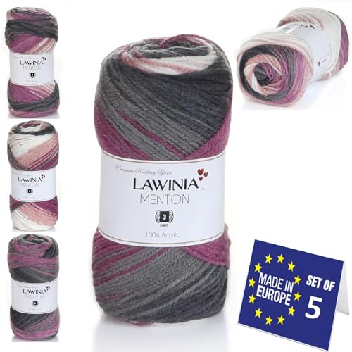 LAWINIA MENTON Premium Regenbogen Garn, Regenbogen Wolle zum Stricken 5 Stück je 100g - 210m 100% Acryl Strickgarn, Paintbox Garn Pastell Wolle, Mehrfarbig Wolle, Farbverlaufsgarn, Ombre Garn von LAWINIA