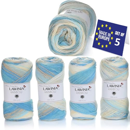 LAWINIA RAINBOW Premium Regenbogen Garn, Regenbogen Wolle zum Stricken 5 Stück je 100g - 320m 100% Acryl Strickgarn, Paintbox Garn Pastell Wolle, Mehrfarbig Wolle, Farbverlaufsgarn, Ombre Garn von LAWINIA