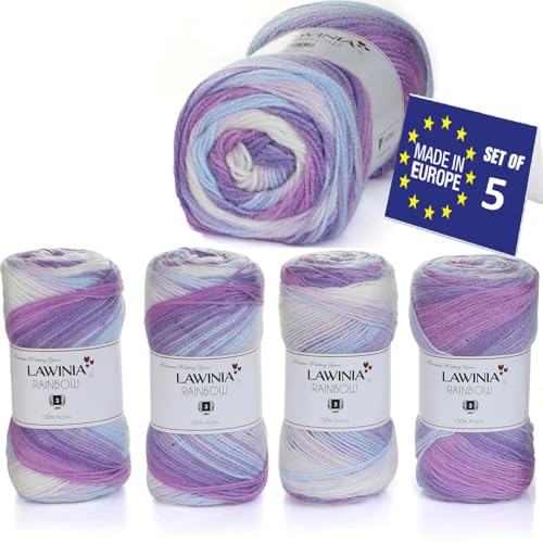 LAWINIA RAINBOW Premium Regenbogen Garn, Regenbogen Wolle zum Stricken 5 Stück je 100g - 320m 100% Acryl Strickgarn, Paintbox Garn Pastell Wolle, Mehrfarbig Wolle, Farbverlaufsgarn, Ombre Garn von LAWINIA