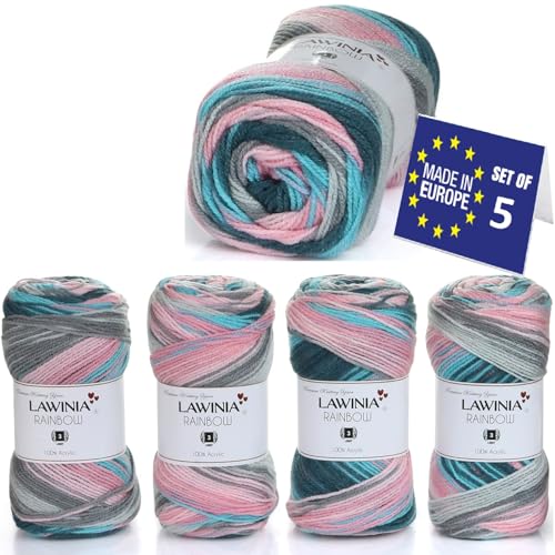 LAWINIA RAINBOW Premium Regenbogen Garn, Regenbogen Wolle zum Stricken 5 Stück je 100g - 320m 100% Acryl Strickgarn, Paintbox Garn Pastell Wolle, Mehrfarbig Wolle, Farbverlaufsgarn, Ombre Garn von LAWINIA