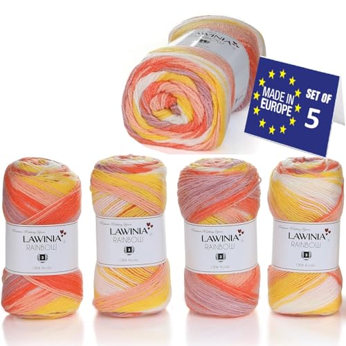 LAWINIA RAINBOW Premium Regenbogen Garn, Regenbogen Wolle zum Stricken 5 Stück je 100g - 320m 100% Acryl Strickgarn, Paintbox Garn Pastell Wolle, Mehrfarbig Wolle, Farbverlaufsgarn, Ombre Garn von LAWINIA